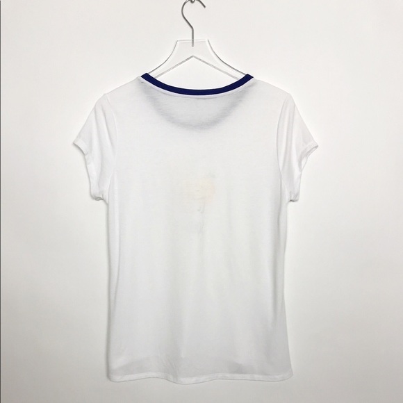 Love Affair white graphic ringer tee shirt blue trim M - Picture 5 of 8